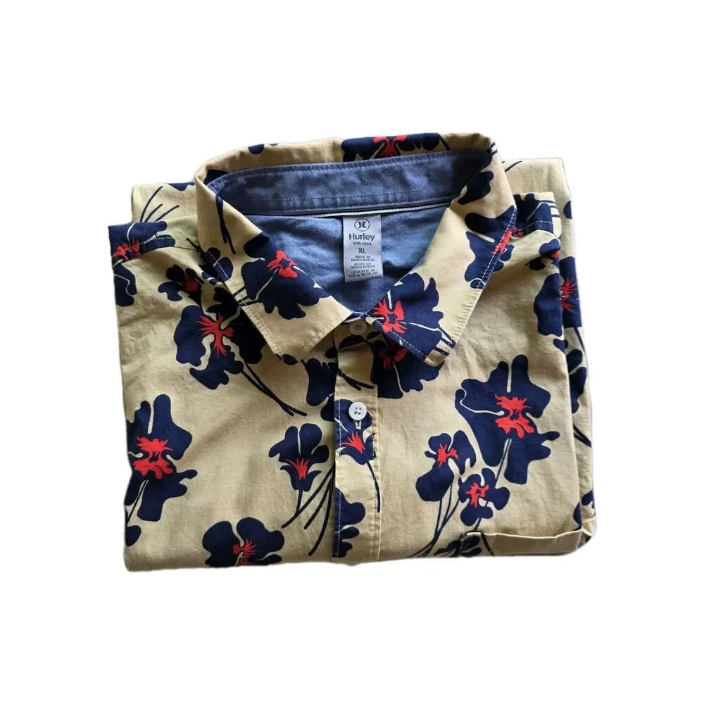 Hurley Hawaiian Floral vacation Cotton pocket Button-Up Shirt Short Sleeve XL - Picture 12 of 12
